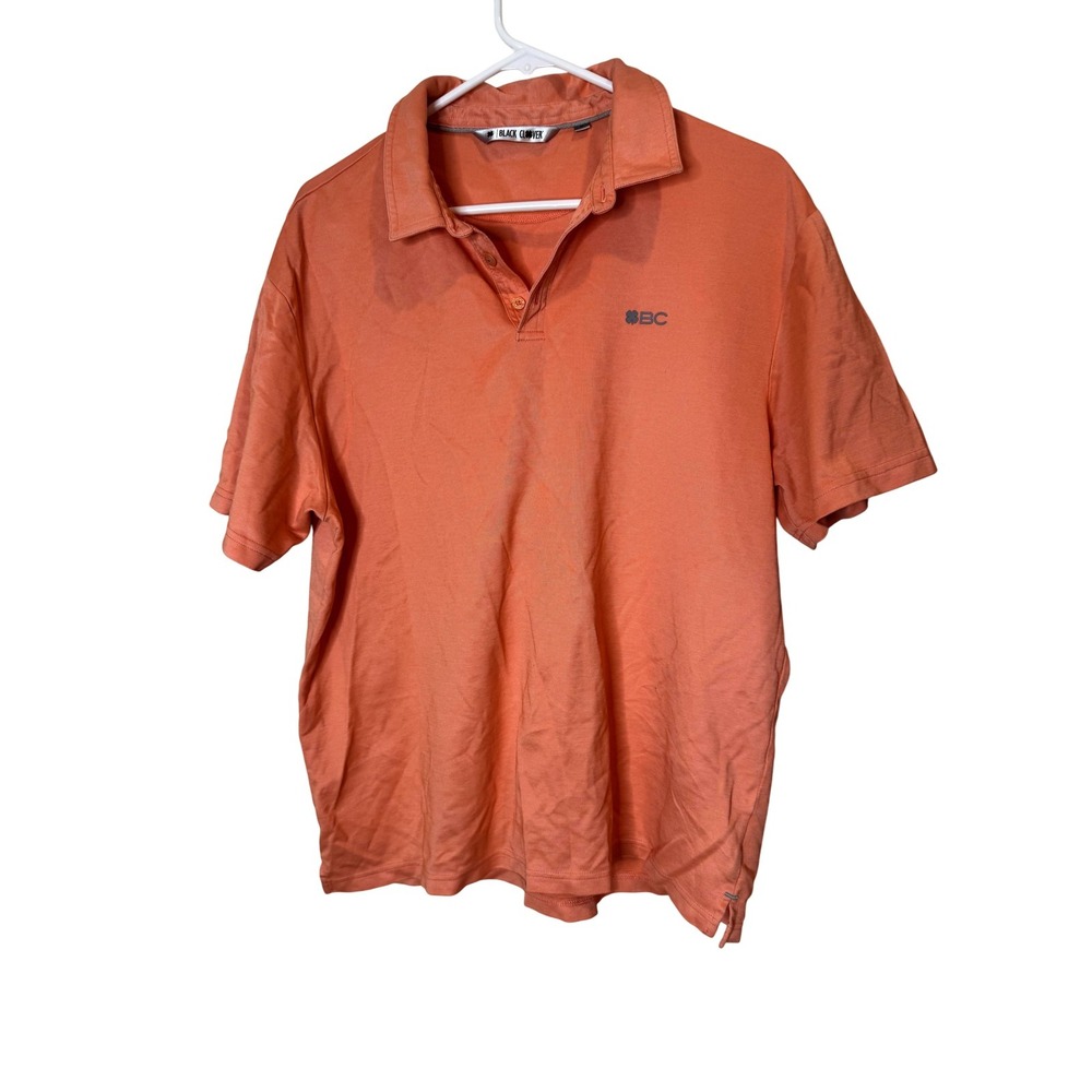 Black Clover Polo Shirt Mens XL Orange Pima Cotton Golf Live Lucky BC Logo